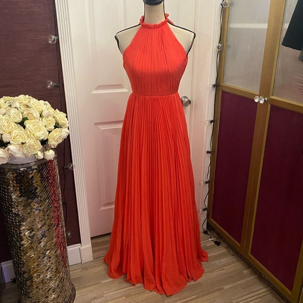 Fame and Partners pleated open back maxi dress, size 0
